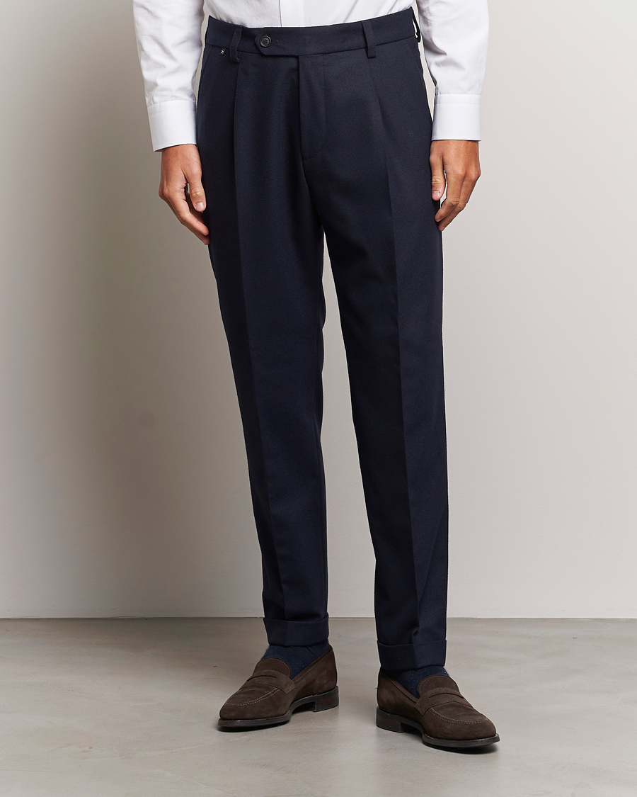 Herren | | BOSS BLACK | Perin Tech Flannel Pleated Trousers Dark Blue