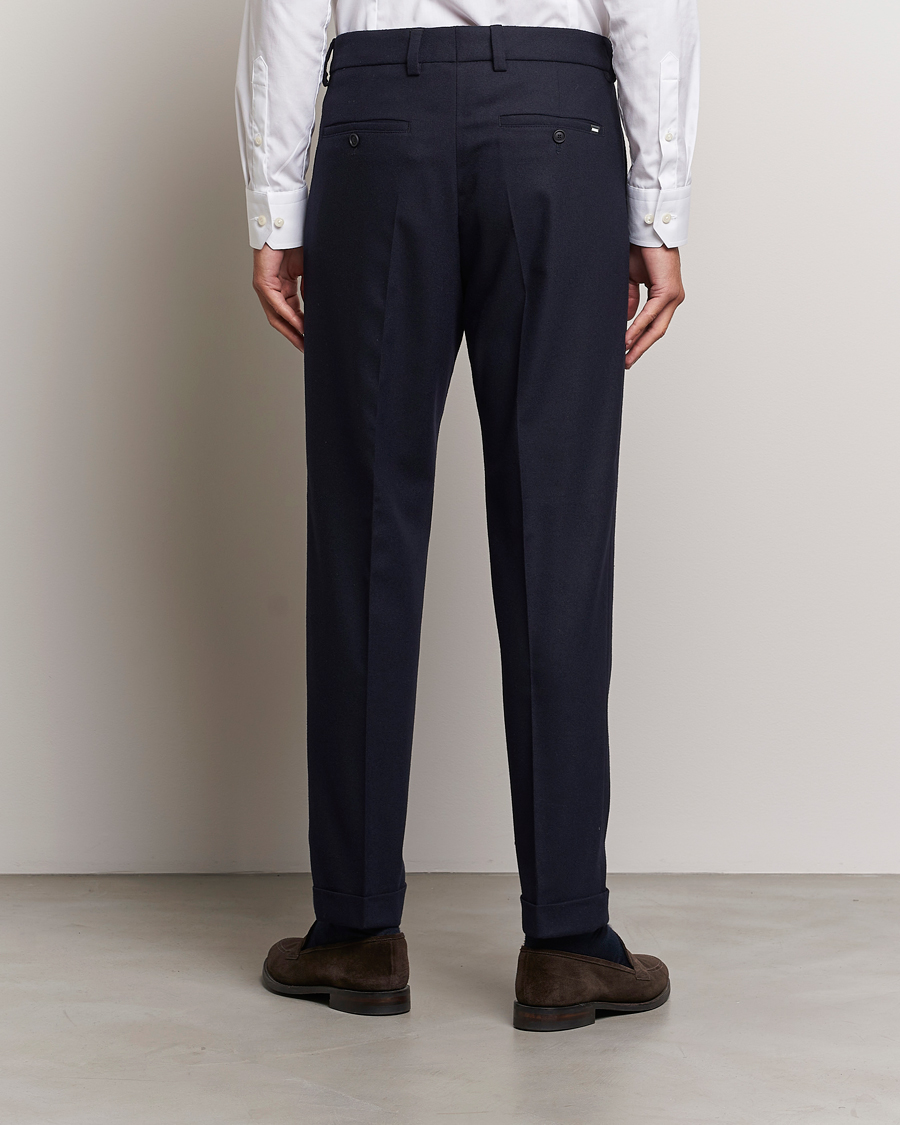 Herren | Hosen | BOSS BLACK | Perin Tech Flannel Pleated Trousers Dark Blue