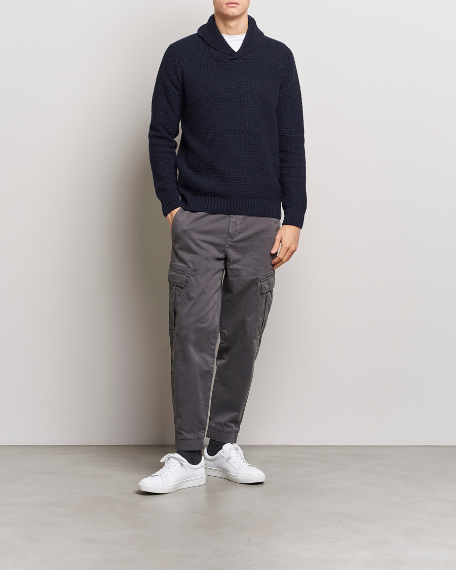 Herren | Pullover | BOSS ORANGE | Amado Heavy Knitted Shawl Collar Sweater Dark Blue