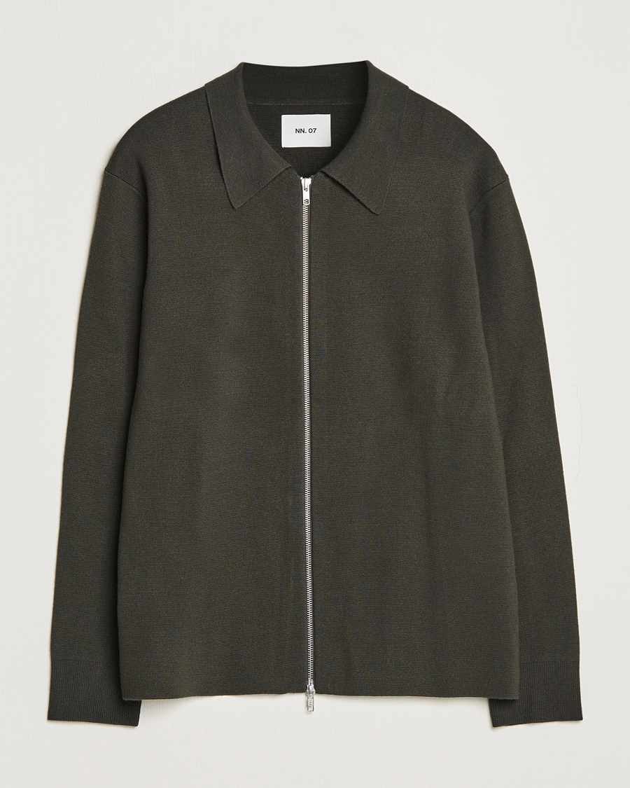 Herren | Pullover | NN07 | Harald Knitted Full Zip Dark Green
