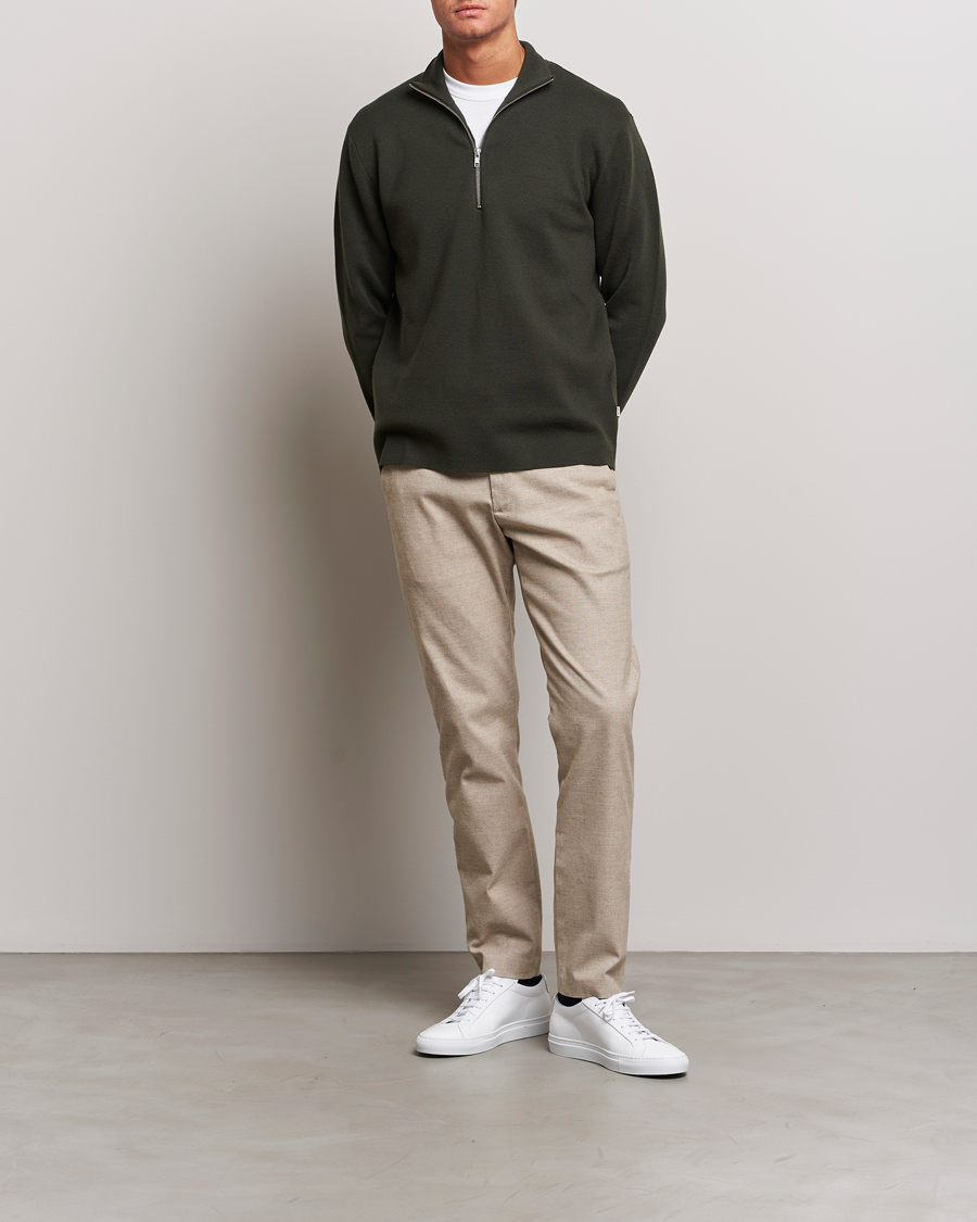 Herren | Pullover | NN07 | Harald Cotton/Modal Half Zip Dark Army