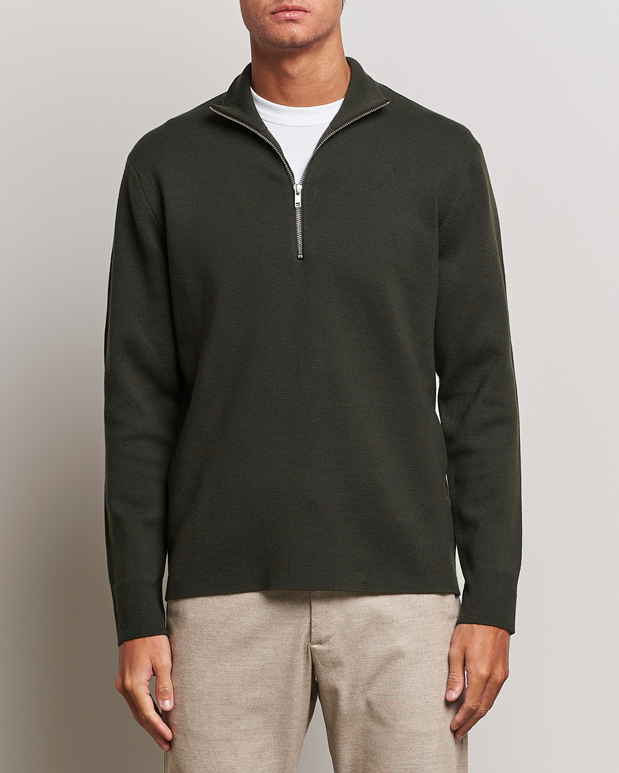 Herren | Pullover | NN07 | Harald Cotton/Modal Half Zip Dark Army