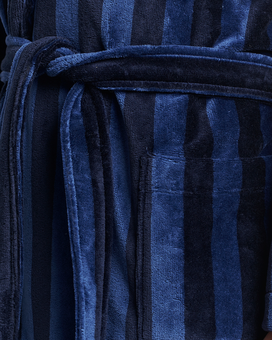 Herren | Schlafanzüge & Bademäntel | Derek Rose | Striped Cotton Velour Gown Navy
