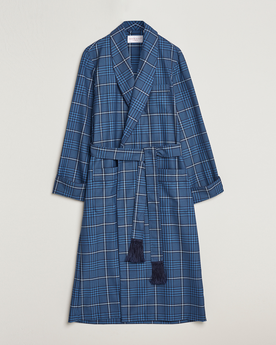 Herren | Schlafanzüge & Bademäntel | Derek Rose | Wool Checked Gown Blue