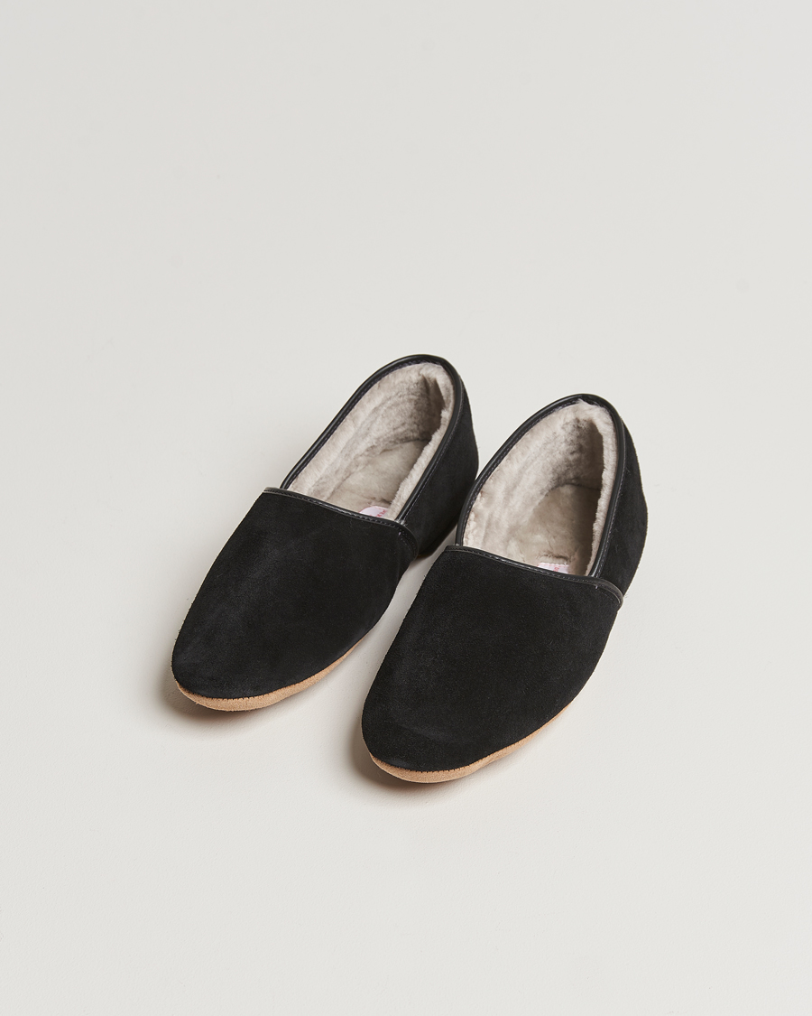 Herren | Schuhe | Derek Rose | Crawford Sheepskin Suede Slippers Black