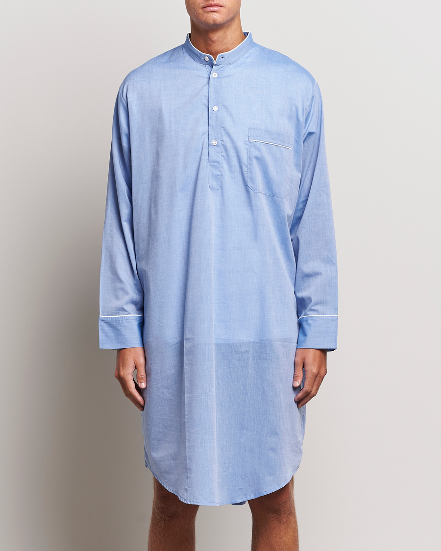 Men |  | Derek Rose | Cotton Pullover Nightshirt Light Blue