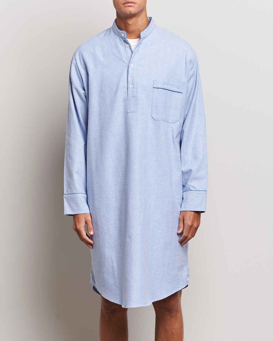 Herren | Best of British | Derek Rose | Cotton Pullover Nightshirt Light Blue