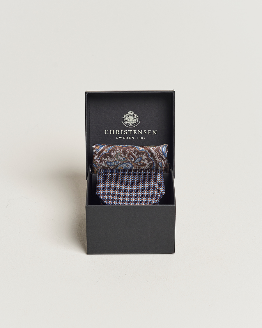 Herren | Krawatten | Amanda Christensen | Box Set Silk 8 cm Paisley Tie And Pocket Square Brown