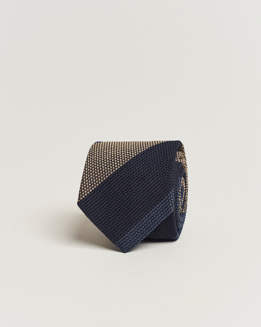Herren |  | Amanda Christensen | Silk Grenadine 8cm Block Striped Tie Navy/Blue/Beige
