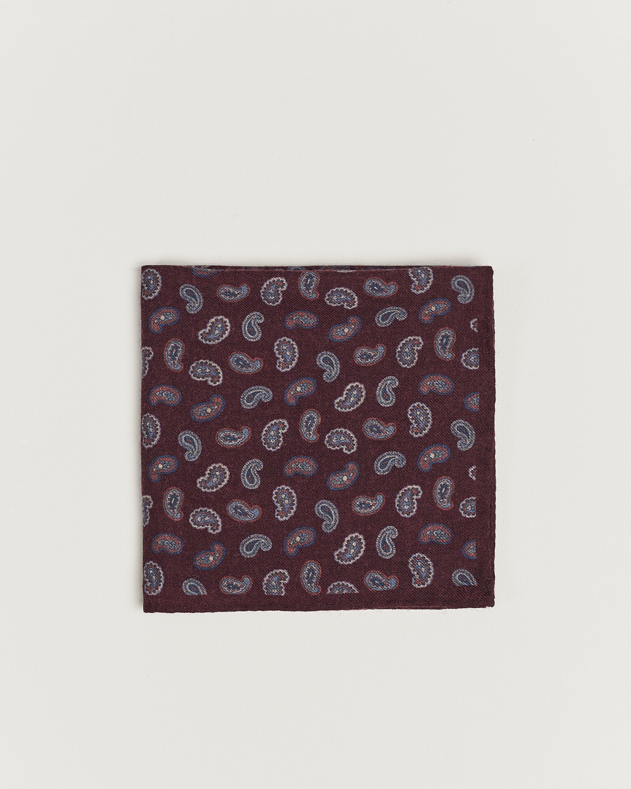 Herren | Amanda Christensen Wool Flannel Printed Paisley Pocket Square Wine | Amanda Christensen | Wool Flannel Printed Paisley Pocket Square Wine