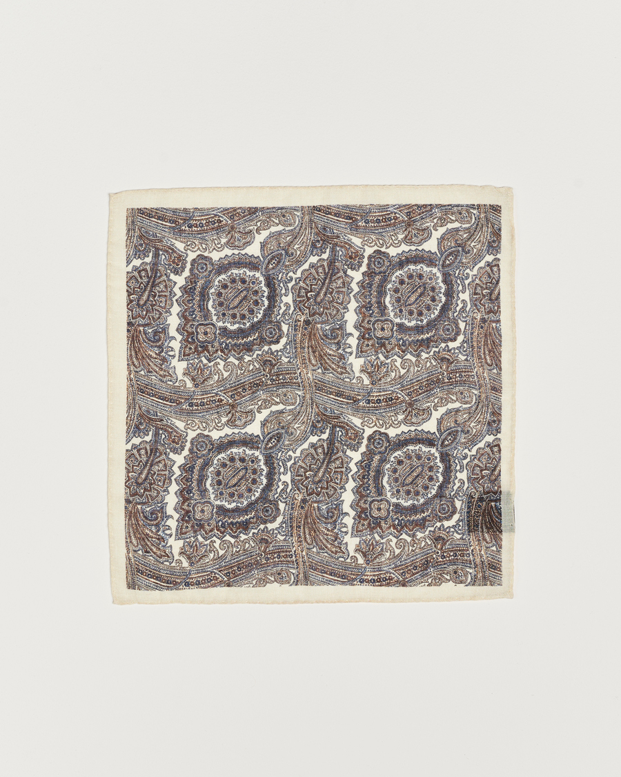 Herren |  | Amanda Christensen | Wool Printed Large Paisley Pocket Square White