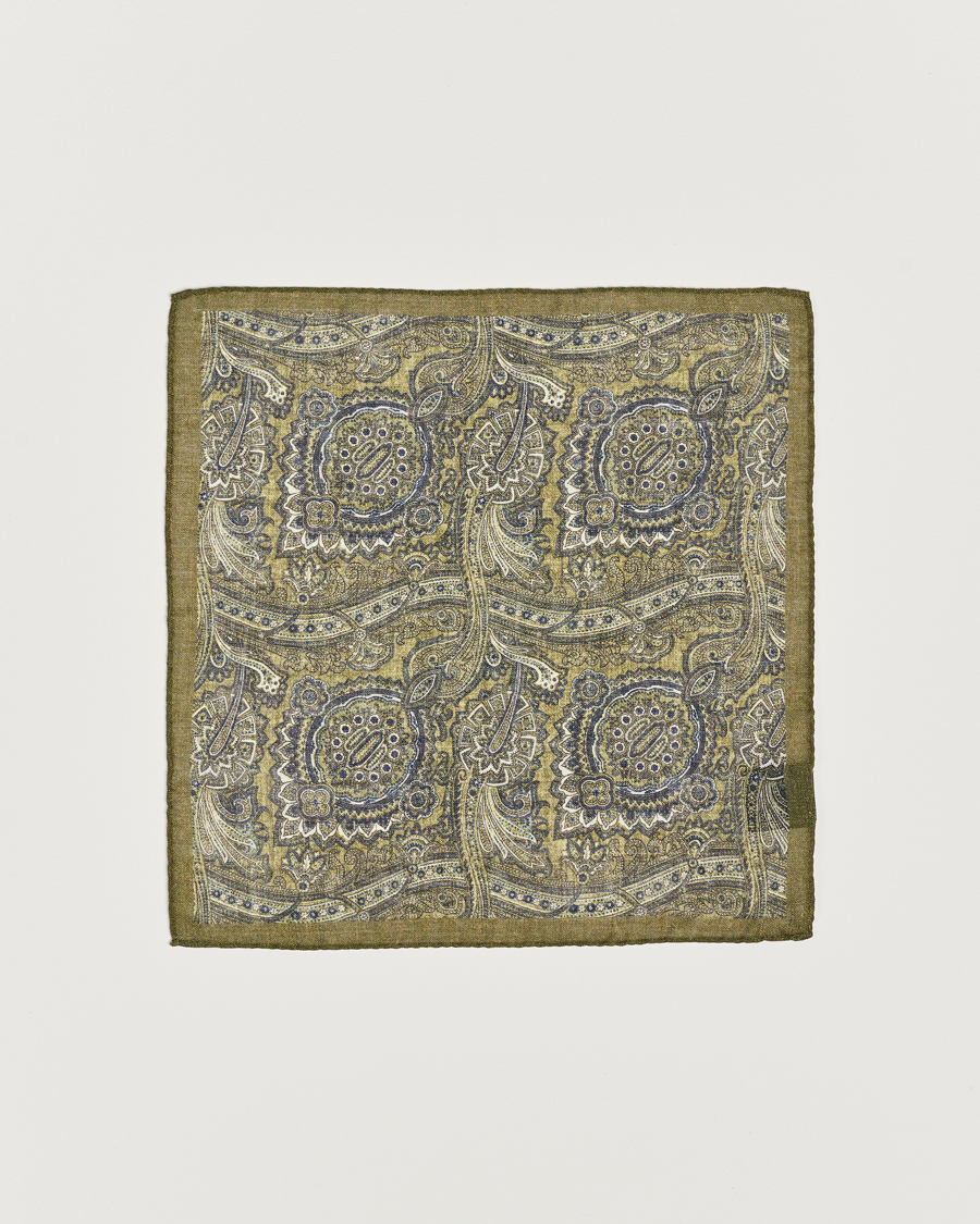 Herren | Einstecktücher | Amanda Christensen | Wool Printed Large Paisley Pocket Square Green Melange
