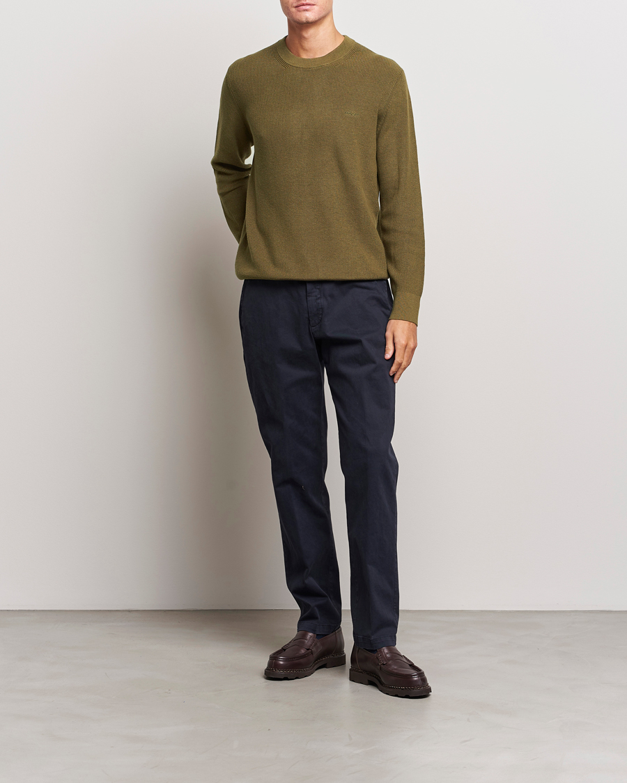 Herren | Pullover | GANT | Cotton/Wool Rib Knitted Crew Neck Dark Cactus