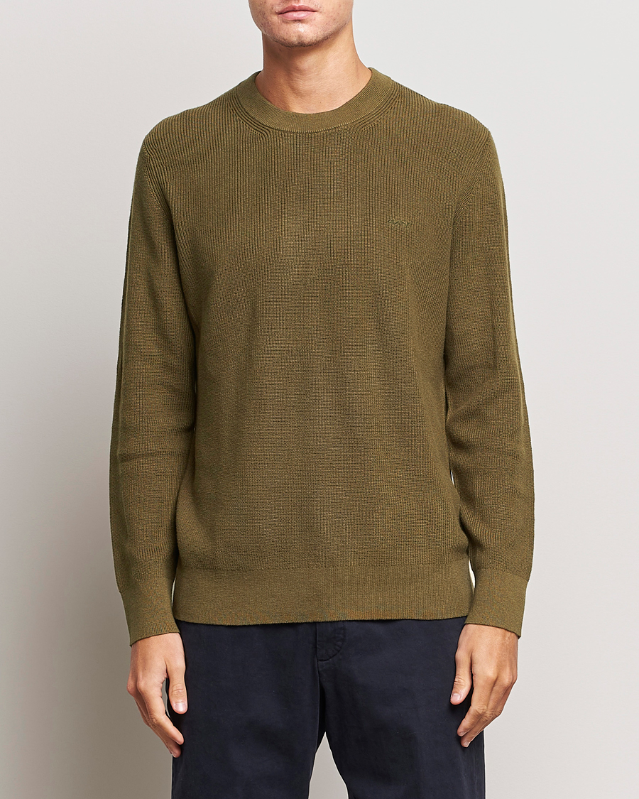 Herren | Pullover | GANT | Cotton/Wool Rib Knitted Crew Neck Dark Cactus