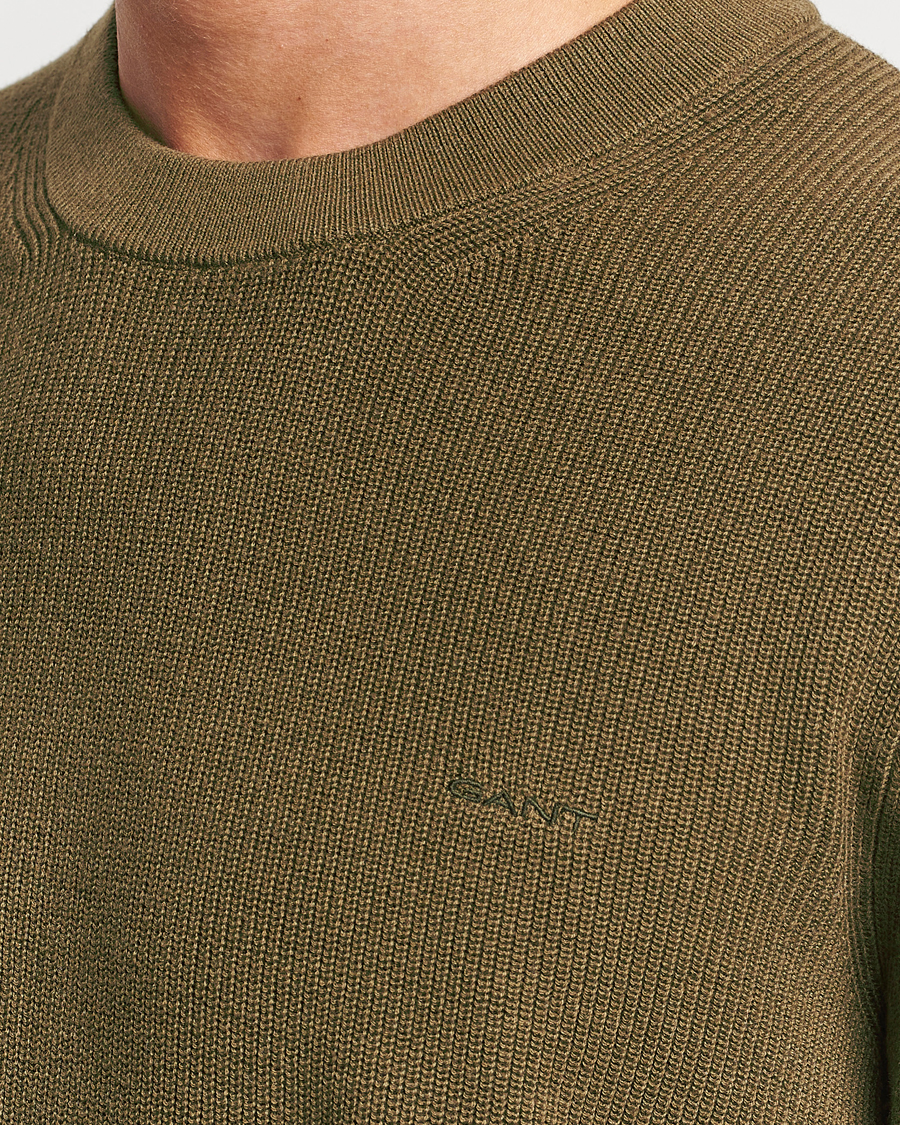 Herren | Pullover | GANT | Cotton/Wool Rib Knitted Crew Neck Dark Cactus