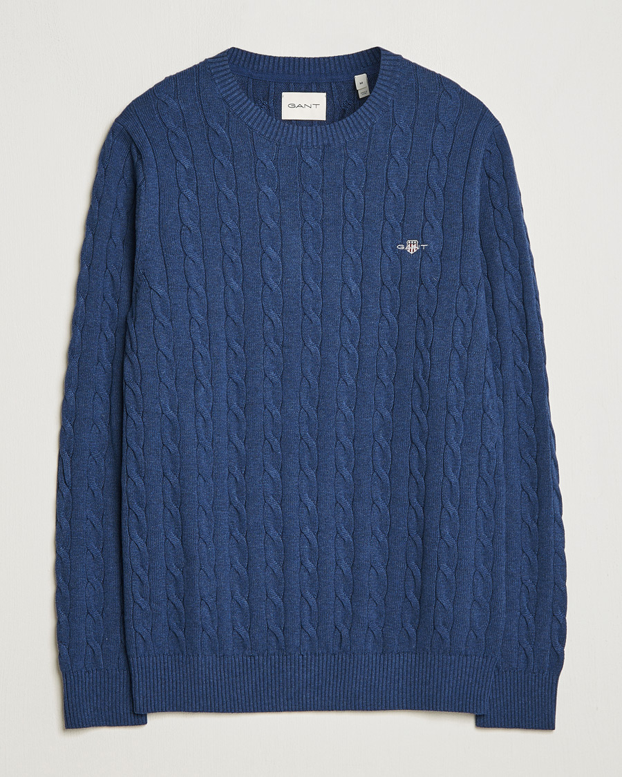 Herren | Pullover | GANT | Cotton Cable Crew Neck Pullover Marine Melange