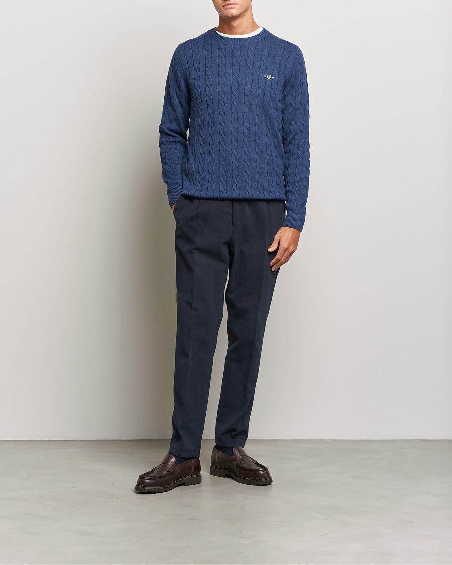 Herren | Pullover | GANT | Cotton Cable Crew Neck Pullover Marine Melange