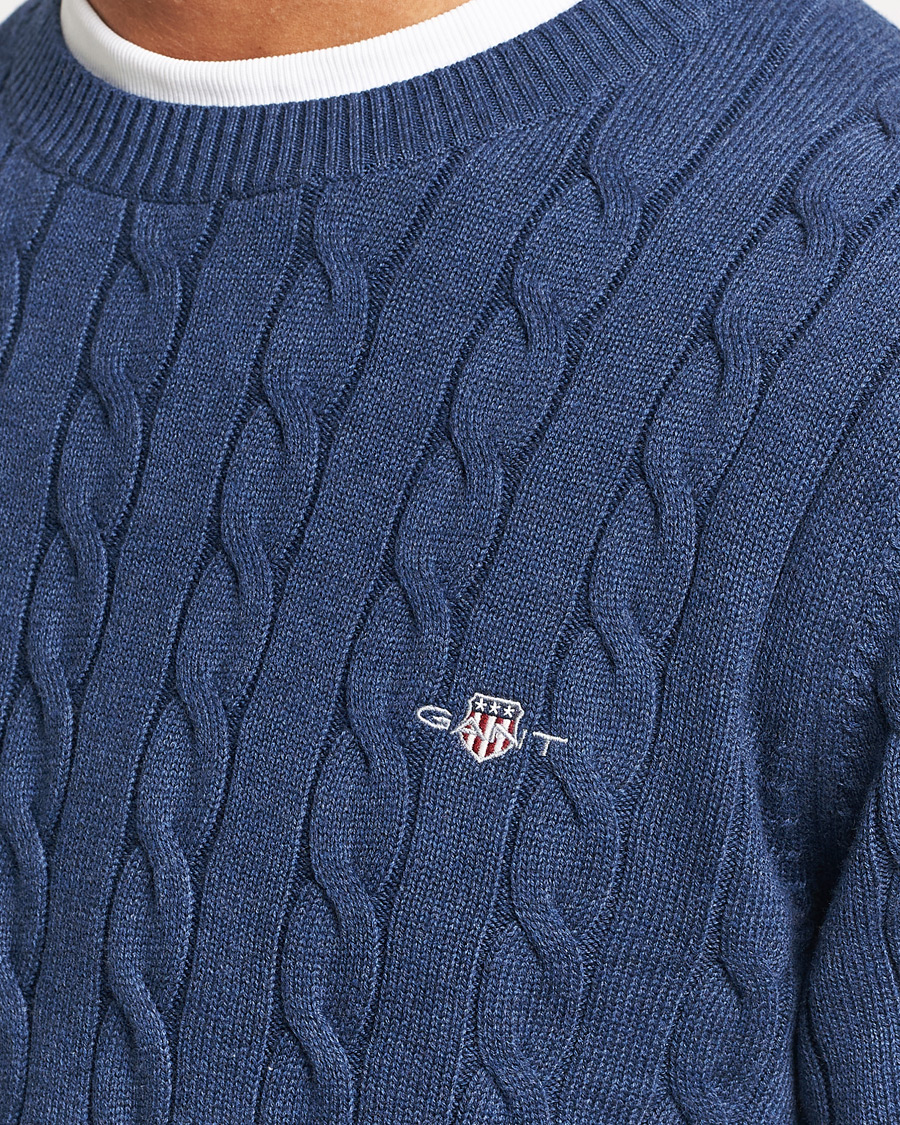 Herren | Pullover | GANT | Cotton Cable Crew Neck Pullover Marine Melange