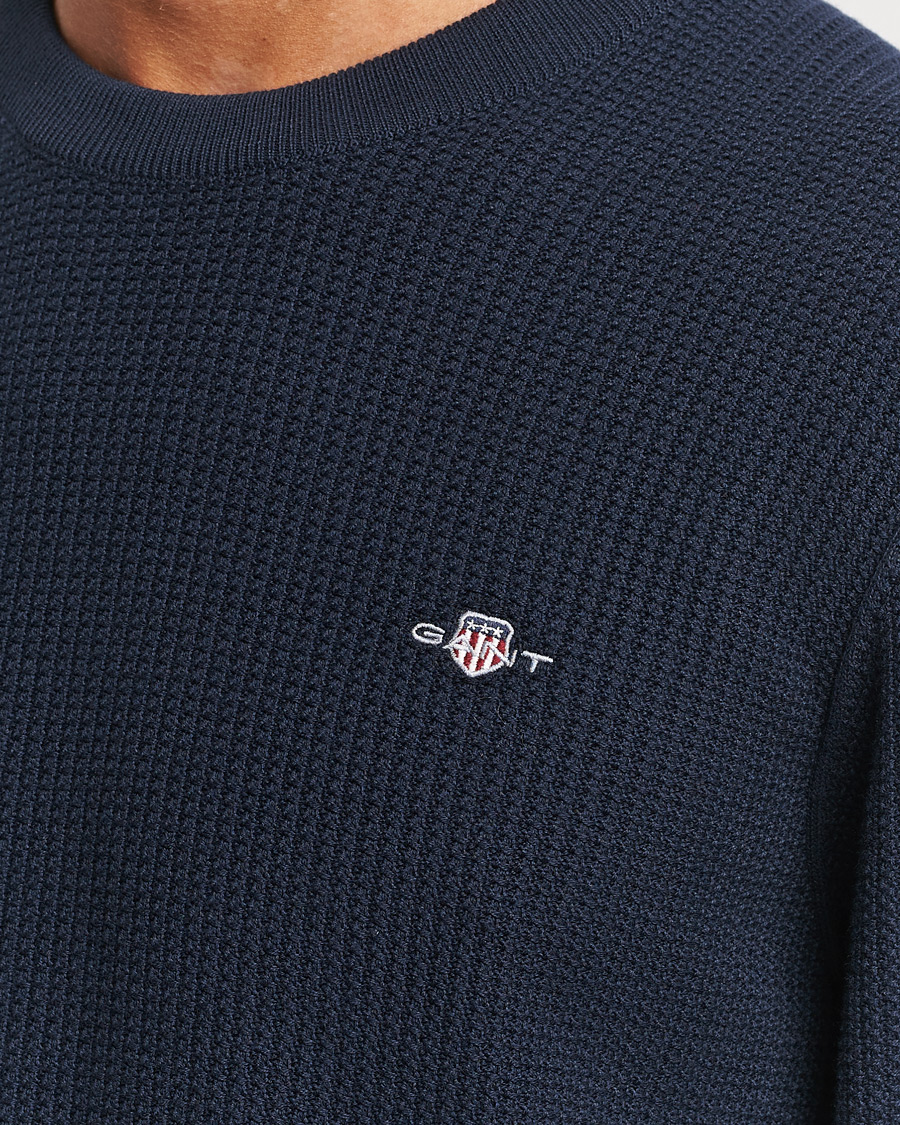Herren | Pullover | GANT | Cotton Micro Textured Crew Neck Evening Blue