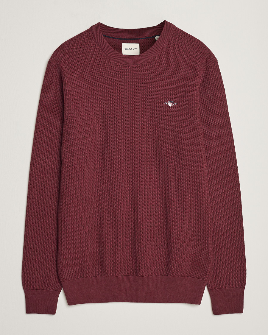 Herren | Pullover | GANT | Cotton Micro Textured Crew Neck Red Shadow