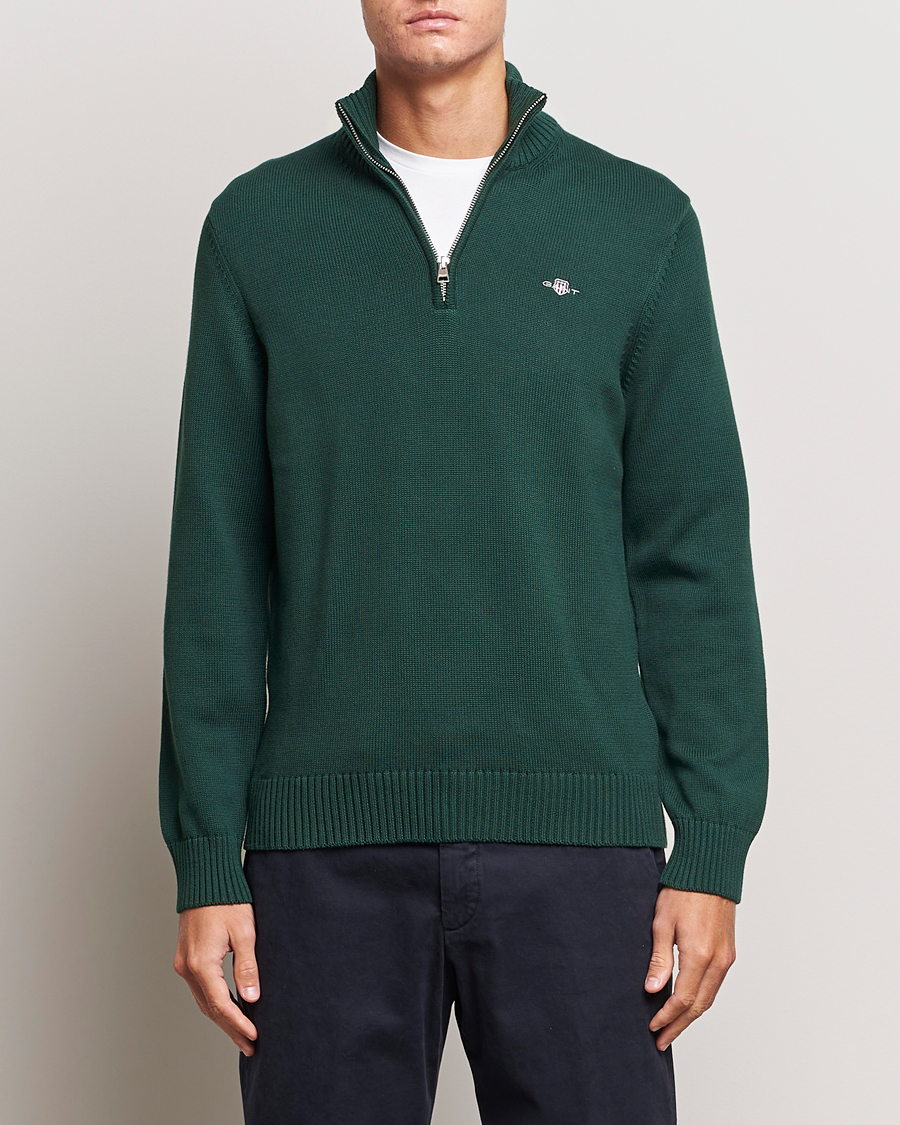 Herren | Pullover | GANT | Cotton Half Zip Tartan Green