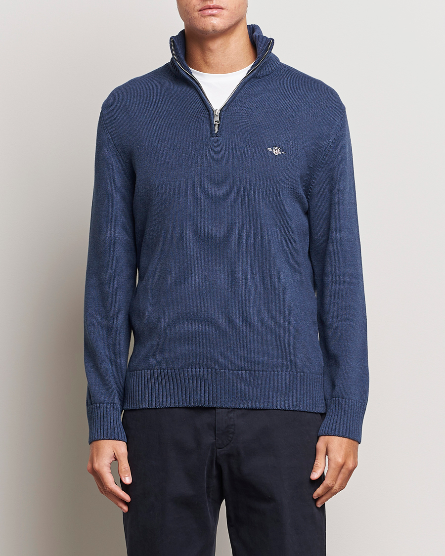 Herren | Pullover | GANT | Cotton Half Zip Marine Melange