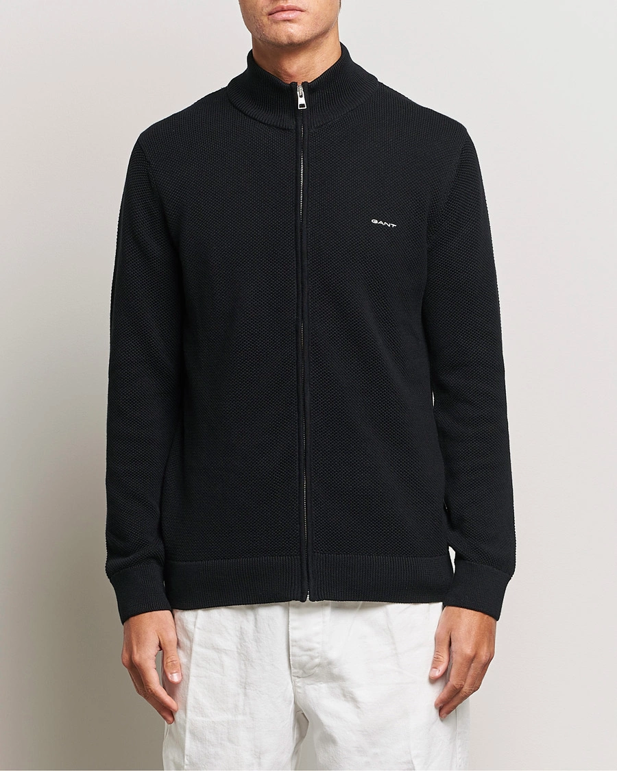 Herren | Pullover | GANT | Cotton Pique Full-Zip Sweater Black