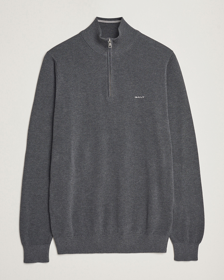 Herren | Pullover | GANT | Cotton Pique Half Zip Antracite