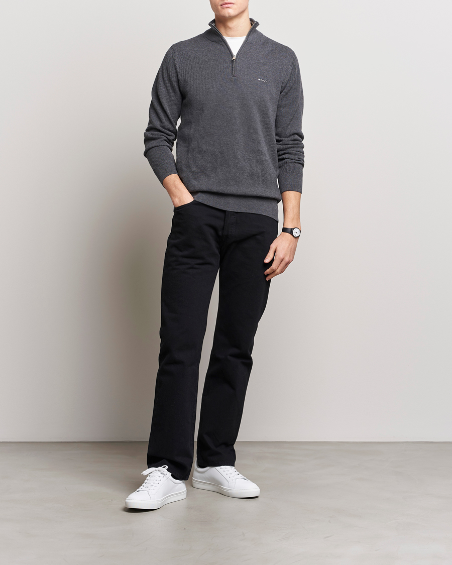 Herren | Pullover | GANT | Cotton Pique Half Zip Antracite