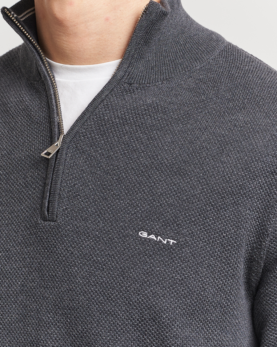 Herren | Pullover | GANT | Cotton Pique Half Zip Antracite