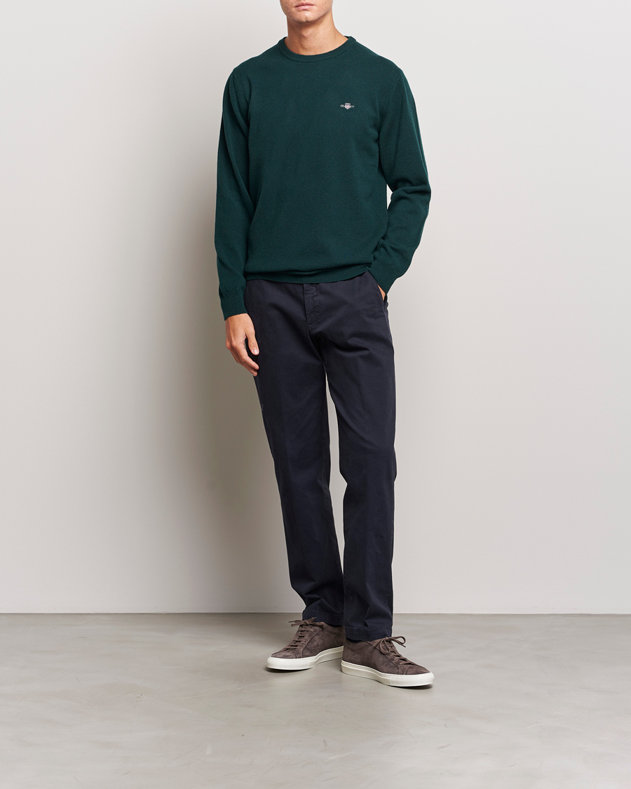 Herren | Pullover | GANT | Lambswool Crew Neck Pullover Tartan Green