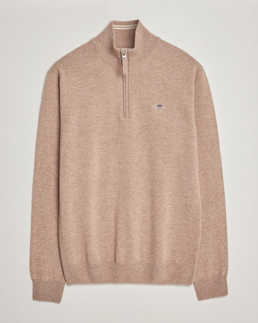 Herren | Pullover | GANT | Lamsbwool Half Zip Dark Sand