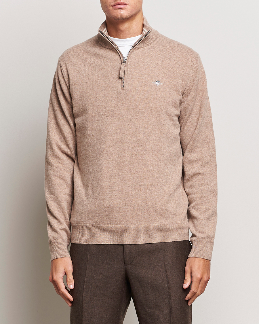Herren | Pullover | GANT | Lamsbwool Half Zip Dark Sand