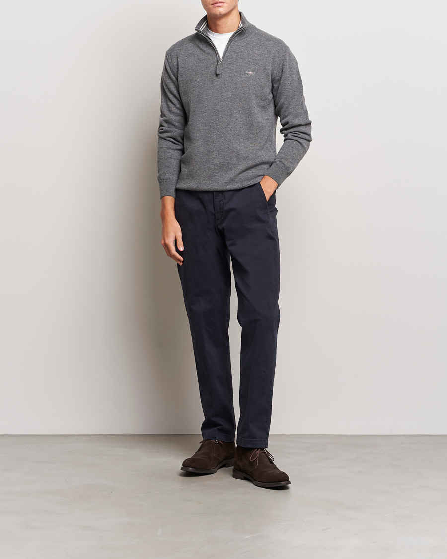 Herren | Pullover | GANT | Lambswool Half Zip Charcoal Melange