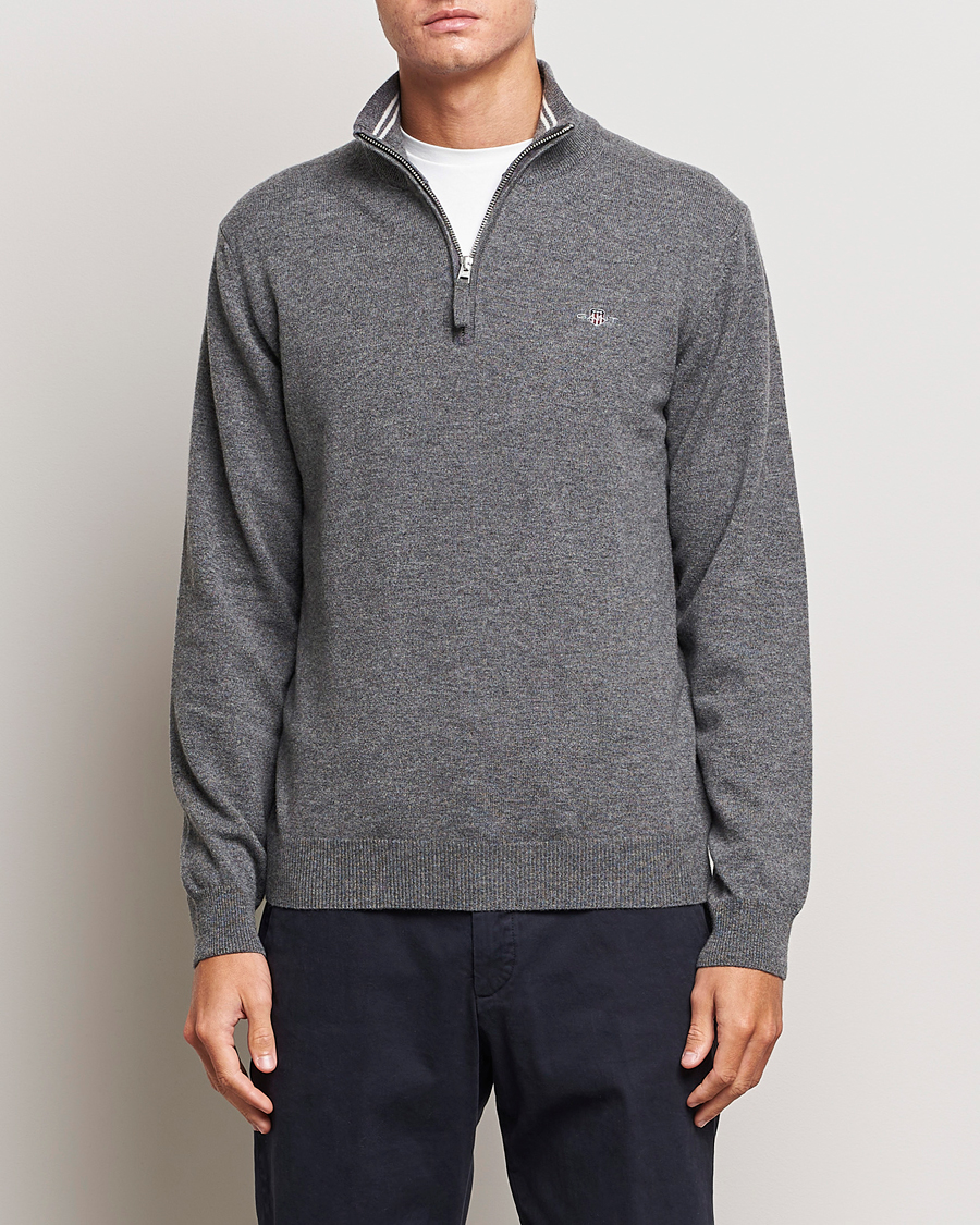Herren | Pullover | GANT | Lambswool Half Zip Charcoal Melange