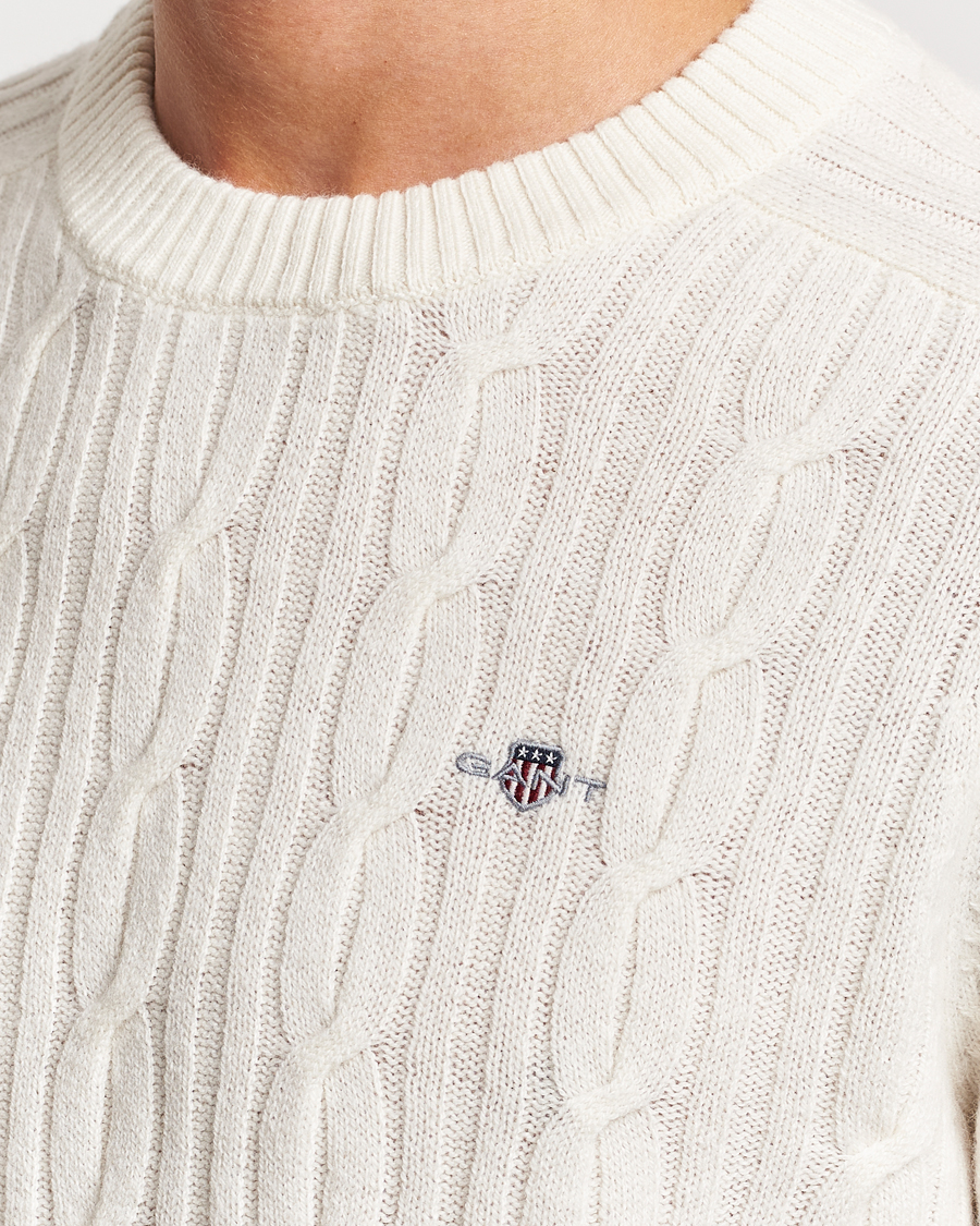 Herren | Pullover | GANT | Lambswool Cable Crew Neck Pullover Cream