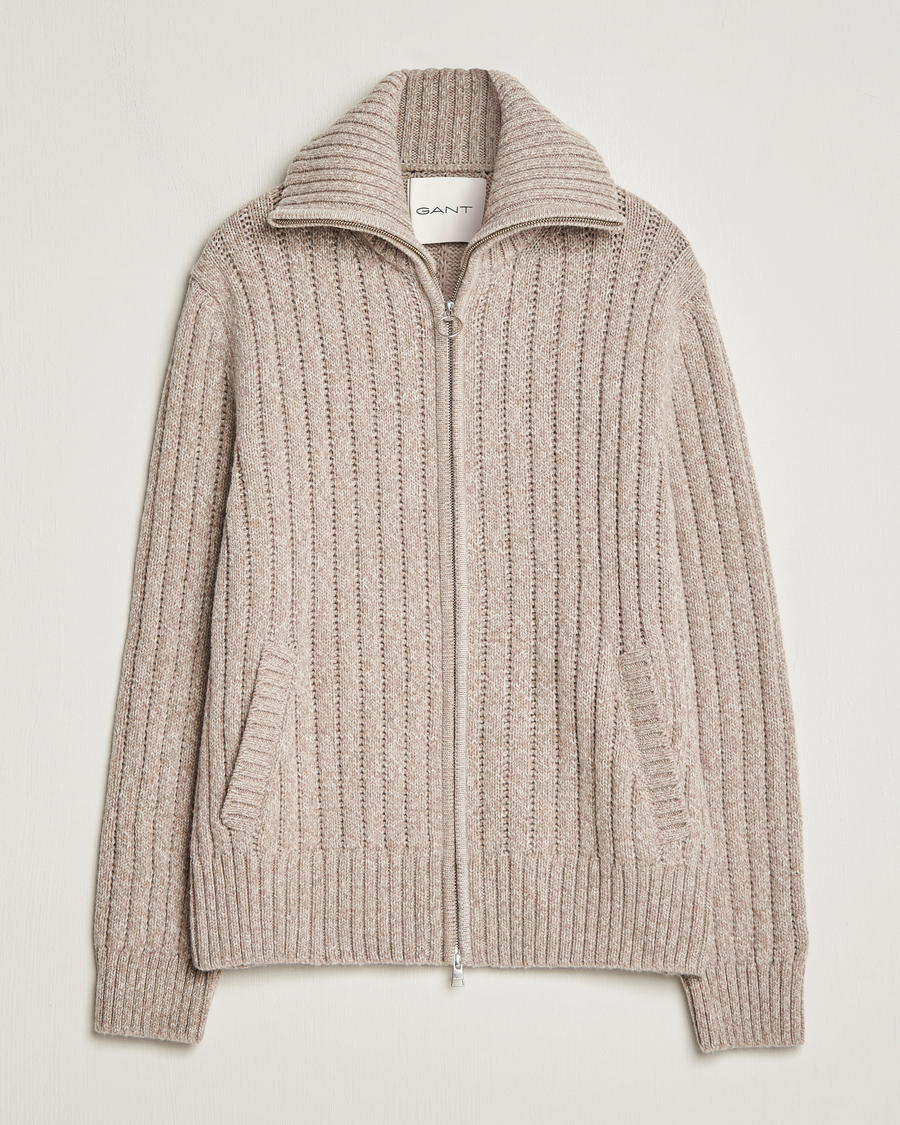Herren | | GANT | Heavy Structured Knitted Full Zip Light Beige Melange