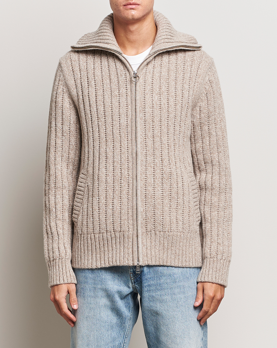 Herren | | GANT | Heavy Structured Knitted Full Zip Light Beige Melange