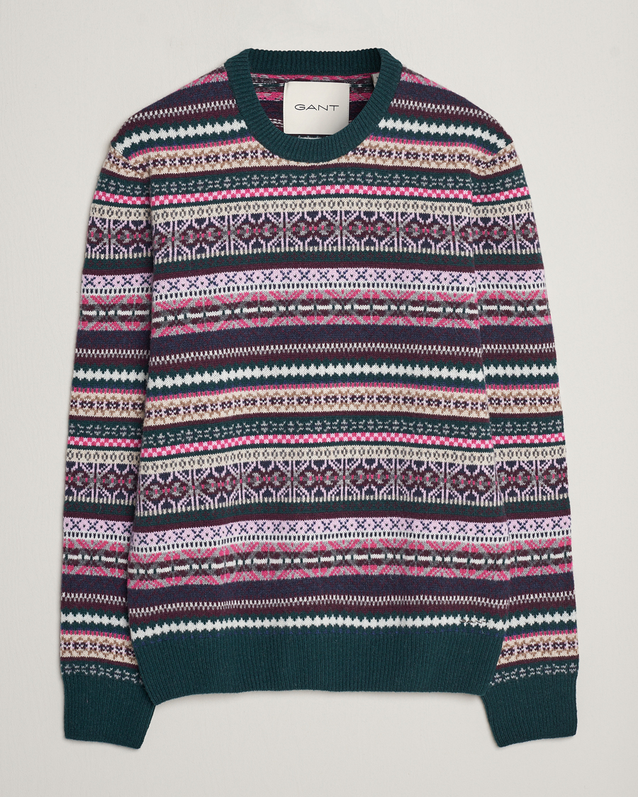 Herren | Pullover | GANT | Wool Fairisle Sweater Tartan Green