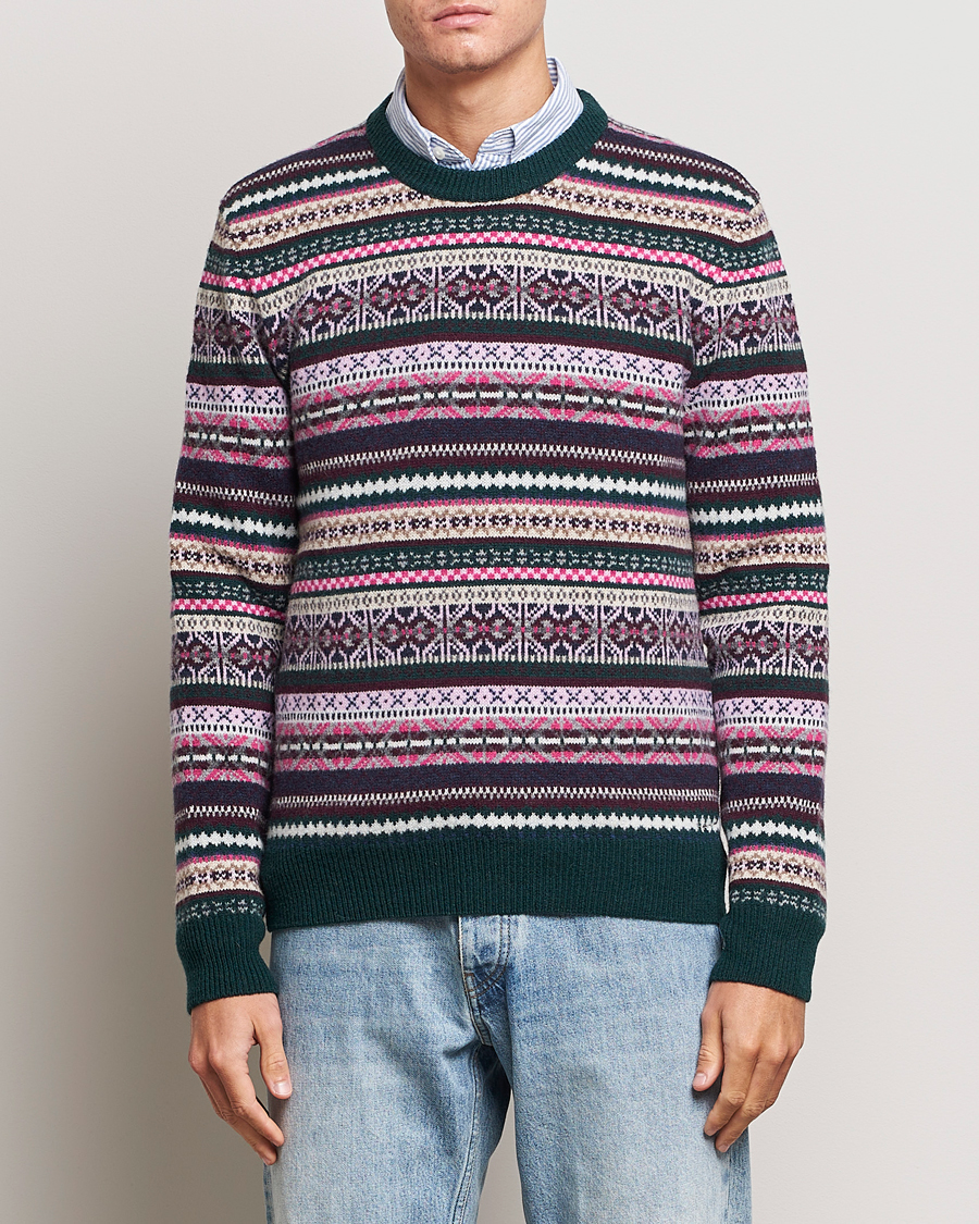 Herren | Preppy Authentic | GANT | Wool Fairisle Sweater Tartan Green