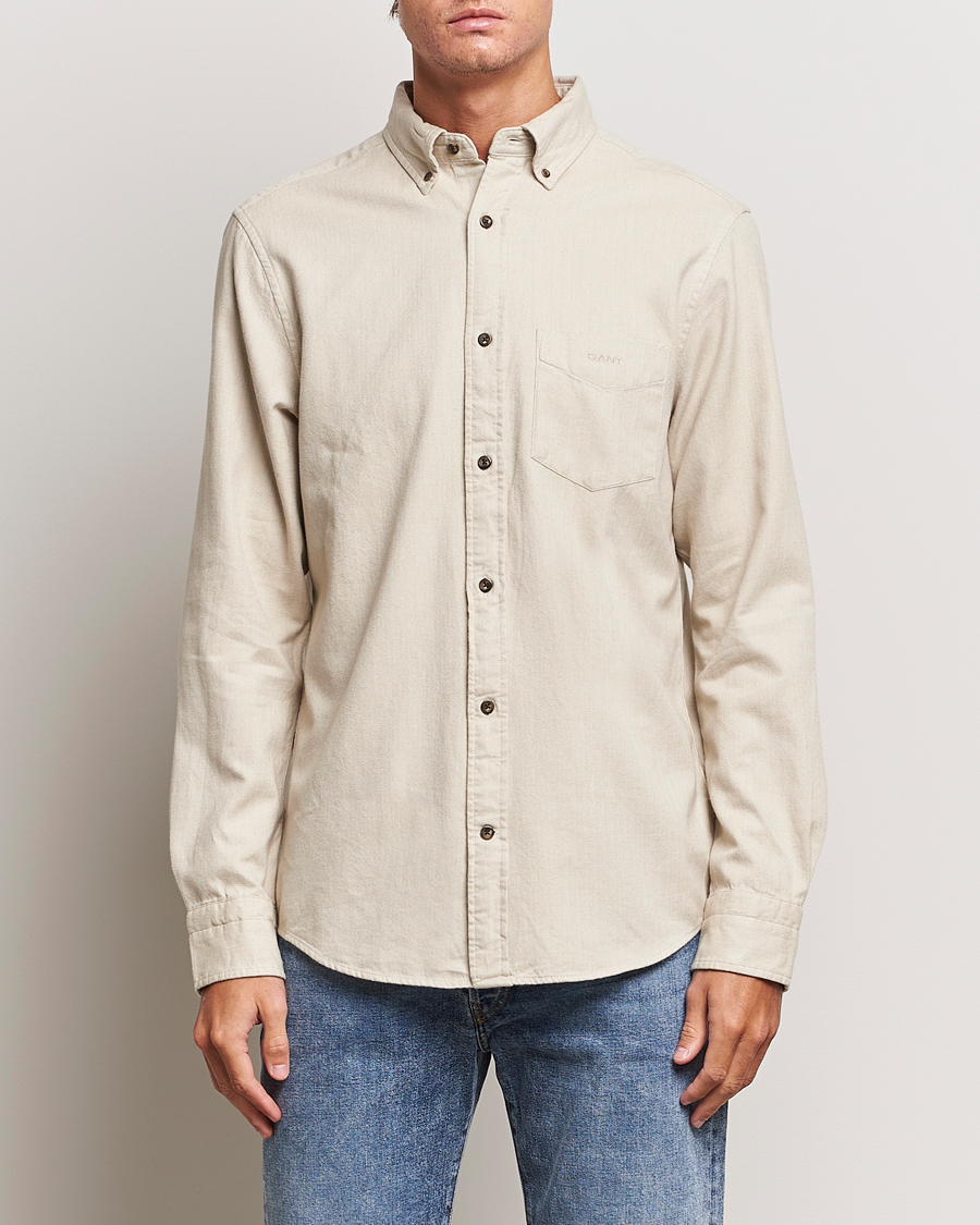 Herren |  | GANT | Regular Fit Herringbone Flannel Shirt Cold Beige