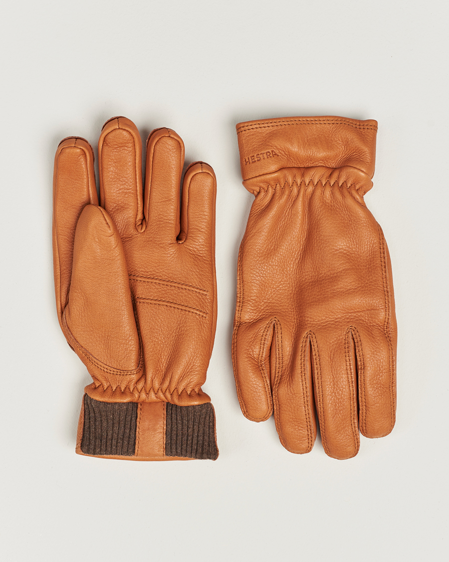 Herren | Hestra Kjetil Deerskin Rib Knitted Cuff Glove Cognac | Hestra | Kjetil Deerskin Rib Knitted Cuff Glove Cognac