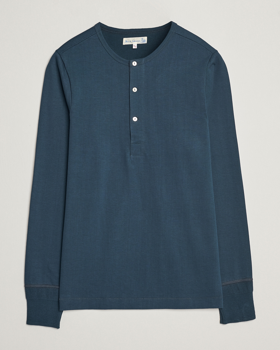 Herren | Granpa-Shirt | Merz b. Schwanen | Classic Organic Cotton Henley Mineral Blue