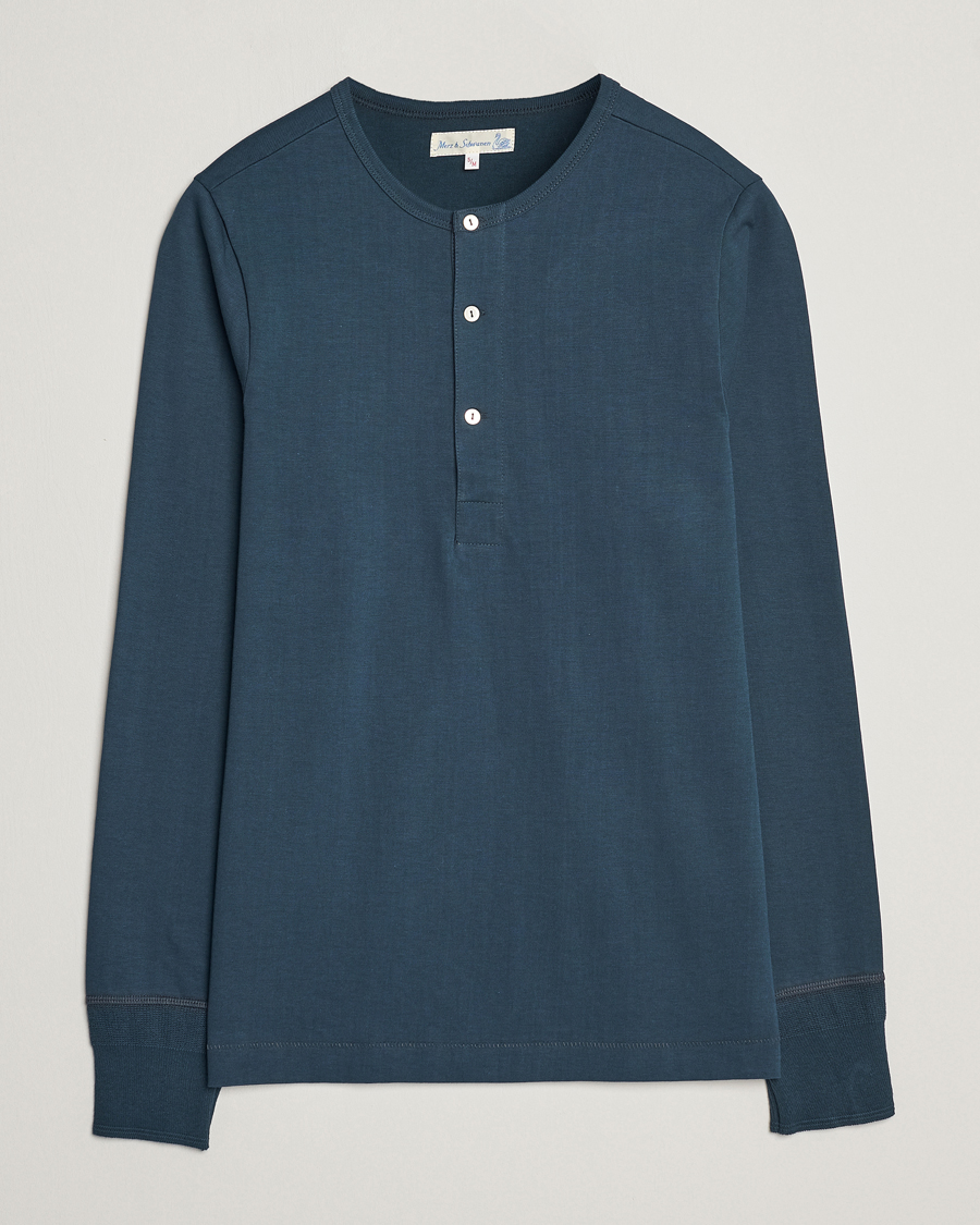 Herren | Pullover | Merz b. Schwanen | Classic Organic Cotton Henley Mineral Blue