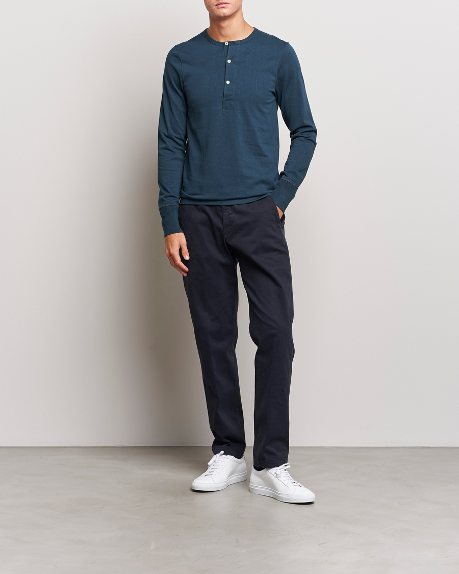 Herren | Pullover | Merz b. Schwanen | Classic Organic Cotton Henley Mineral Blue
