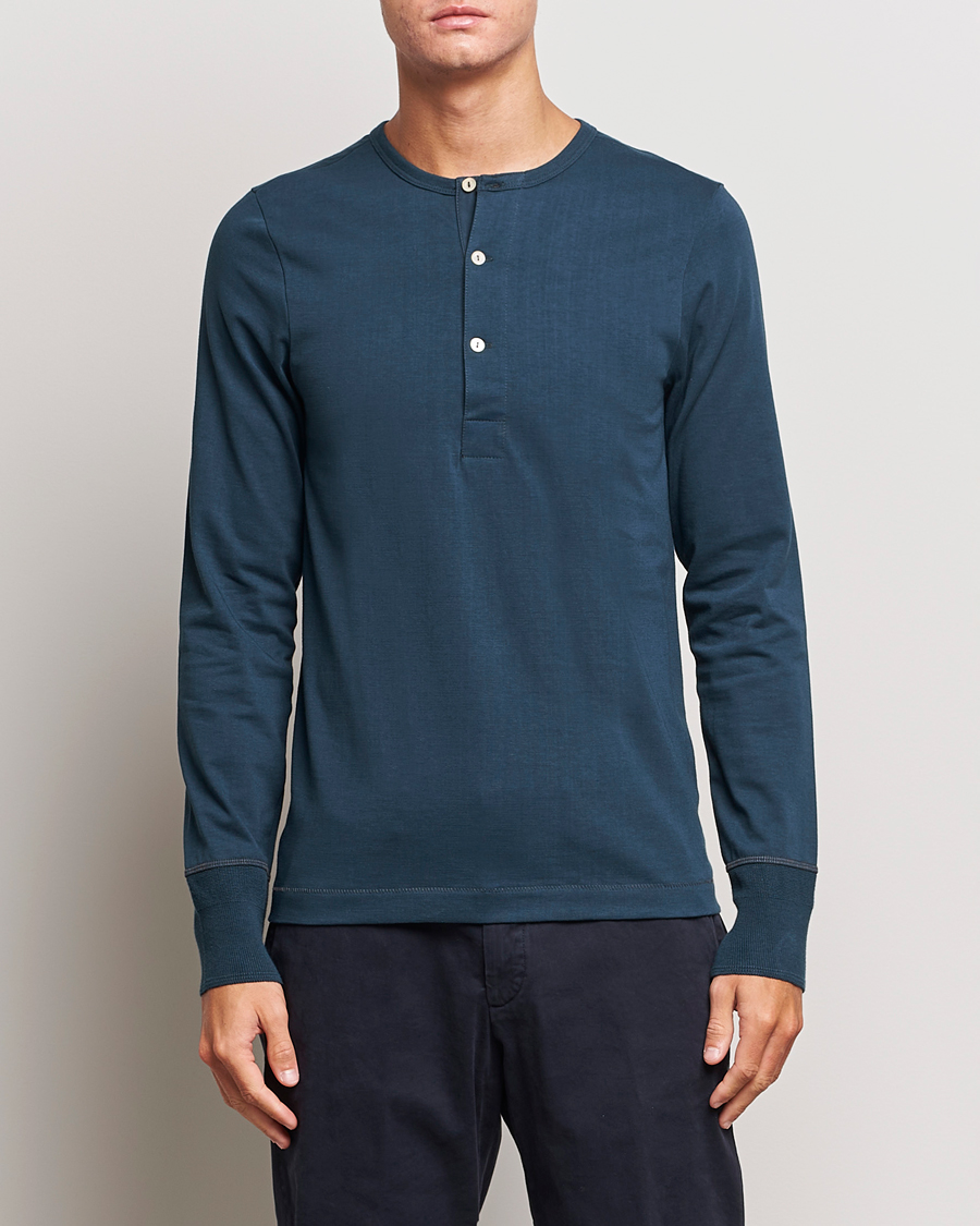 Herren |  | Merz b. Schwanen | Classic Organic Cotton Henley Mineral Blue