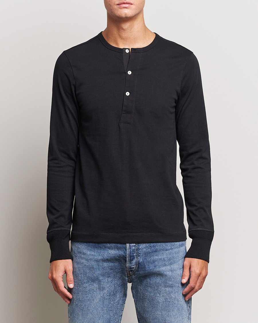 Herren | Pullover | Merz b. Schwanen | Classic Organic Cotton Henley Sweater Black