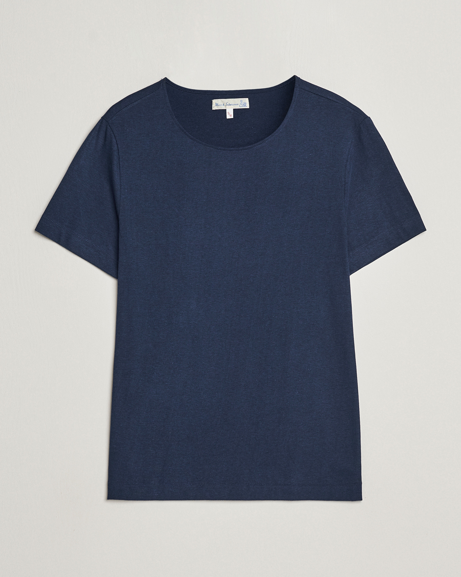 Herren | T-Shirts | Merz b. Schwanen | 1920s Loopwheeled T-shirt Ink Blue