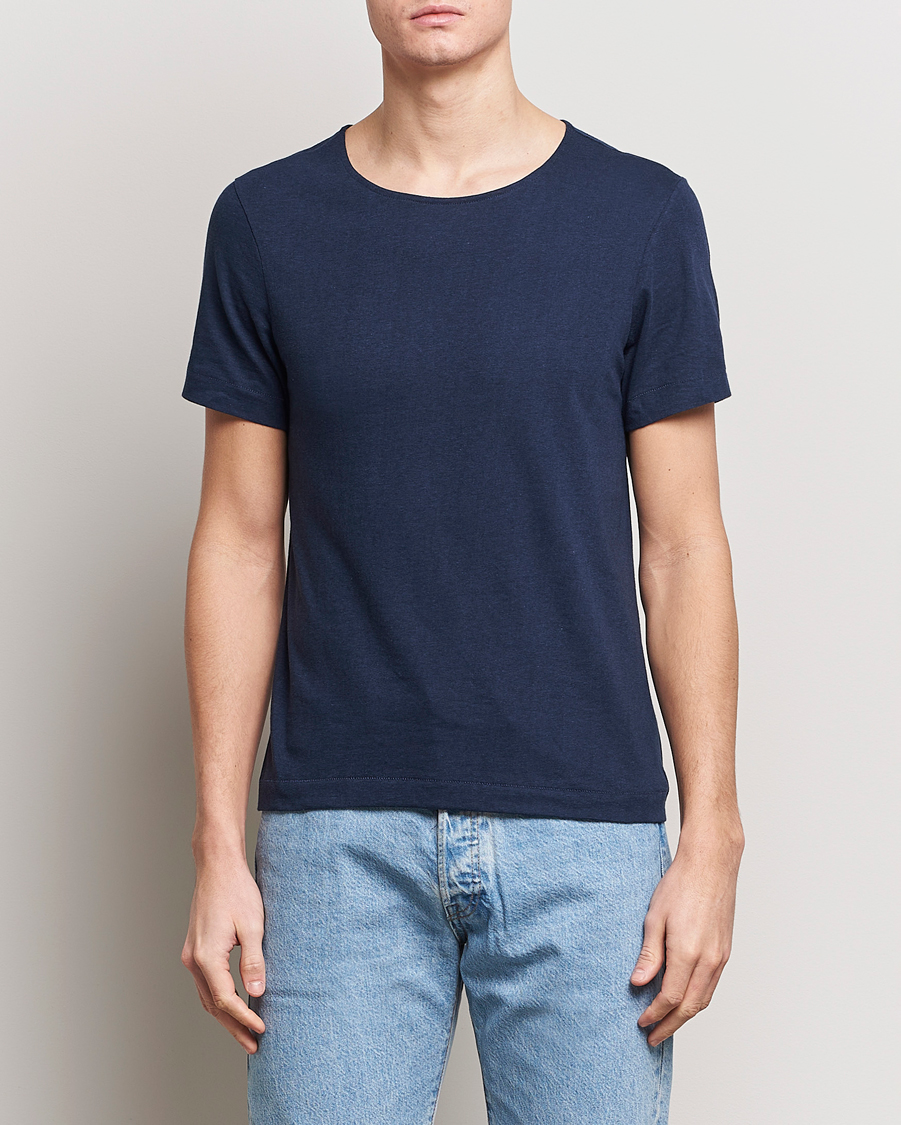 Herren | T-Shirts | Merz b. Schwanen | 1920s Loopwheeled T-shirt Ink Blue