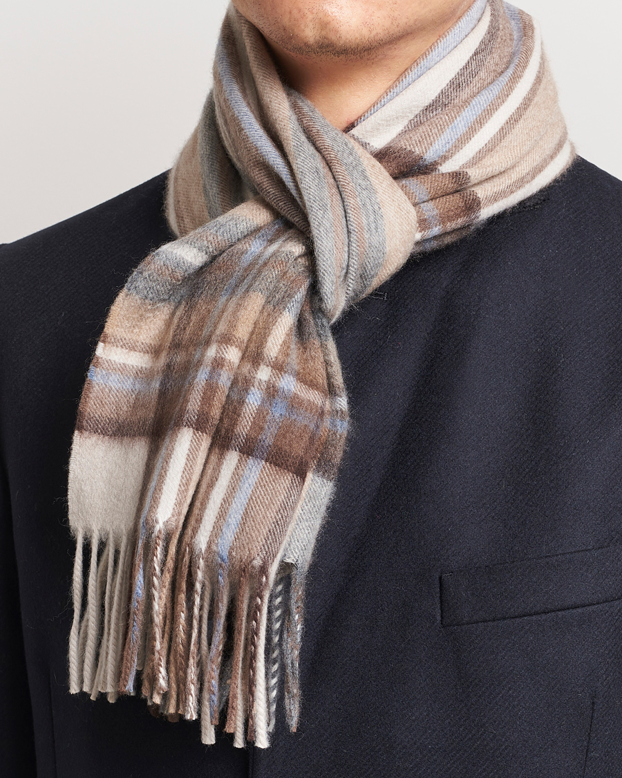 Herren | Begg & Co Striped/Checked Cashmere Scarf 30*160cm Natural Jean | Begg & Co | Striped/Checked Cashmere Scarf 30*160cm Natural Jean